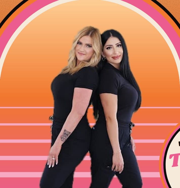 Rachael Chelgren and Erica Sicre of The Wax Pros, standing back to back